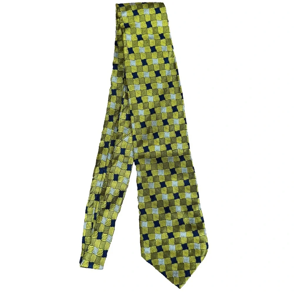 Ermenegildo Zegna Yellow Gold Black Geometric Patterned 100% Silk Tie